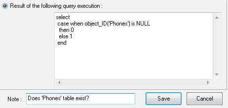 Test 1: check for database object existence: query